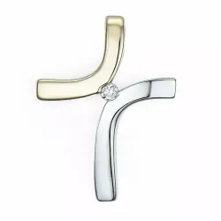 kors diamant hängen i 9 carat guld- och vitguld 0,02 ct