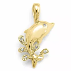 Delfin diamantberlocker i 9 carat guld 0,03 ct