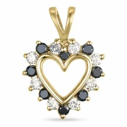hjärta svart diamant hängen i 9 carat guld 0,13 ct 0,12 ct