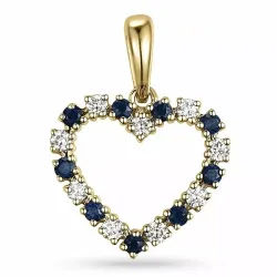 hjärta safir diamantberlocker i 9 carat guld 0,20 ct 0,29 ct