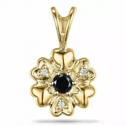 Blommor svart diamant hängen i 9 carat guld 0,01 ct 0,12 ct