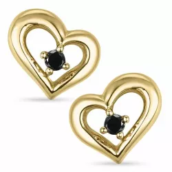 hjärta svarta diamant örhängestift i 9 karat guld med svart diamant 