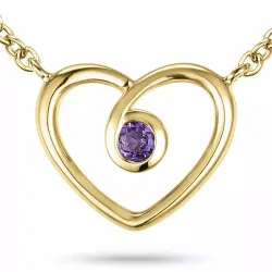 Hjärta ametist hängen med halskedja i 9 karat guld