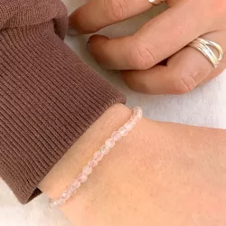 Rosa kvarts armband i silkes snöre 17 cm plus 3 cm x 3,8 mm