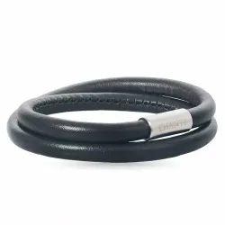 sort läder armband i stål  x 6 mm