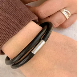 brun läder armband i stål  x 6 mm