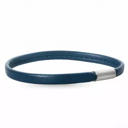 Platt blå armband i läder med stål lås  x 6 mm