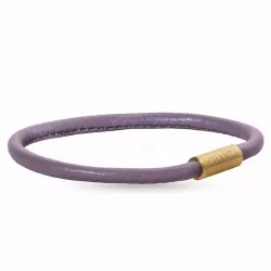 Rund lila armband i läder med förgyllt stål lås  x 4 mm