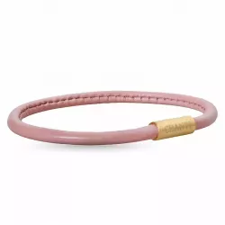 Rund rosa magnetarmband i läder med förgyllt stål lås  x 4 mm