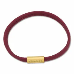 Platt röd magnetarmband i läder med förgyllt stål lås  x 6 mm