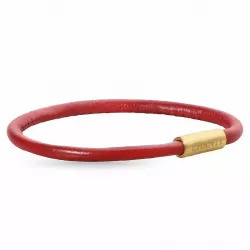 Rund röd magnetarmband i läder med förgyllt stål lås  x 4 mm