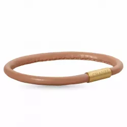 Rund brun magnetarmband i läder med förgyllt stål lås  x 4 mm