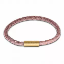 Rund rosa ormarmband i läder med förgyllt stål lås  x 4 mm