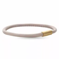 Rund beige magnetarmband i läder med förgyllt stål lås  x 4 mm
