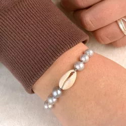 pärla shell mussla armband i silkes snöre 17 cm plus 5 cm  x 10 mm