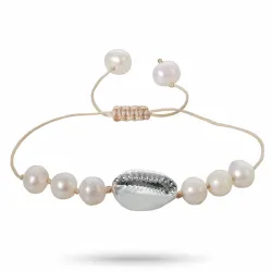 pärla shell mussla armband i silkes snöre 17 cm plus 5 cm x 10 mm