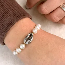 pärla shell mussla armband i silkes snöre 17 cm plus 5 cm x 10 mm