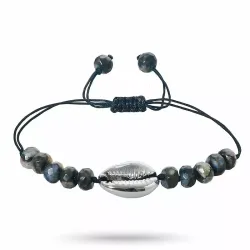 grå opal mussla armband i silkes snöre 17 cm plus 4 cm x 10 mm