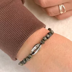 grå opal mussla armband i silkes snöre 17 cm plus 4 cm x 10 mm