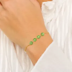 prästkrage mörkgrön armband i förgyllt silver - Maggie