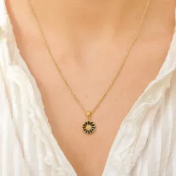 11 mm prästkrage sort hängen i förgyllt silver - Marie