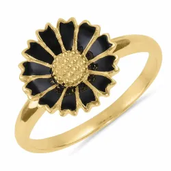 12 mm prästkrage sort ring i förgyllt silver - Marie