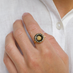 14 mm prästkrage sort ring i förgyllt silver