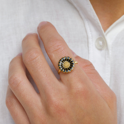 14 mm prästkrage sort ring i förgyllt silver - Marie