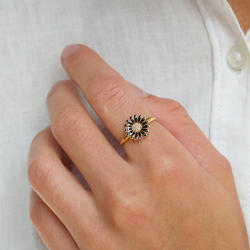 11 mm prästkrage sort zirkon ring i förgyllt silver - Matilda