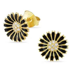 10 - 11 mm prästkrage svarta örhängestift i förgyllt silver - Marie