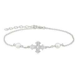 12 x 10,5 mm dagmarkors pärla armband i silver - Amoré