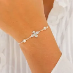 12 x 10,5 mm dagmarkors pärla armband i silver - Amoré