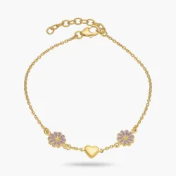 hjärta prästkrage lila armband i förgyllt silver - Maggie