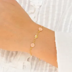 hjärta prästkrage rosa armband i förgyllt silver - Maggie