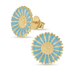 14 mm prästkrage blå örhängestift i förgyllt silver - Marie