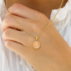 prästkrage rosa halsband i förgyllt silver med hängen i förgyllt silver - Marie