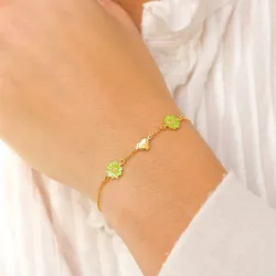 hjärta prästkrage ljusgrön armband i förgyllt silver - Maggie