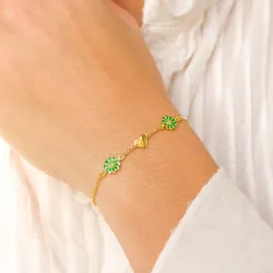 hjärta prästkrage mörkgrön armband i förgyllt silver - Maggie