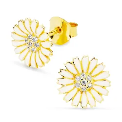 prästkrage vita zirkon örhängestift i förgyllt silver