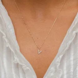 bokstav v zirkon halskedja med berlocker i 8 karat guld - My Letter