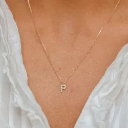 bokstav p zirkon halskedja med berlocker i 8 karat guld - My Letter