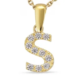 bokstav s zirkon halsband i förgyllt silver med hängen i 8 karat guld - My Letter
