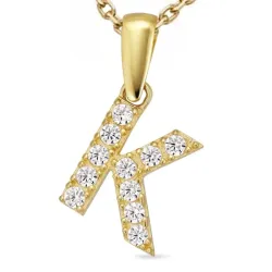 bokstav k zirkon halsband i förgyllt silver med hängen i 8 karat guld - My Letter