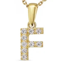 bokstav f zirkon halsband i förgyllt silver med hängen i 8 karat guld - My Letter