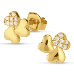treklöver örhängen i 9 karat guld med zirkon - Gold Collection