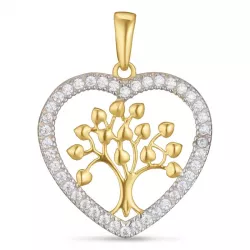 hjärta livets träd zirkon hängen i 9 karat guld med rhodium