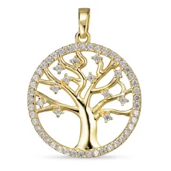 18 mm livets träd zirkon hängen i 8 karat guld - Gold Collection