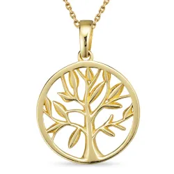 14 mm livets träd halsband i förgyllt silver med hängen i 8 karat guld - Gold Collection