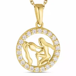 stjärnteck vattumannen zirkon halsband i förgyllt silver med hängen i 8 karat guld - Gold Collection