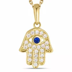 Hamsas hand zirkon halsband i förgyllt silver med hängen i 8 karat guld - Gold Collection